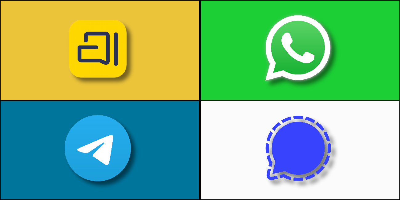 Icons of 4 popular messaging apps. Whatsapp, Telegram, Signal and Arattai