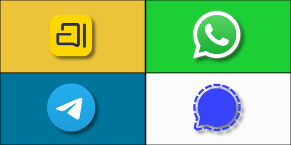 Icons of 4 popular messaging apps. Whatsapp, Telegram, Signal and Arattai